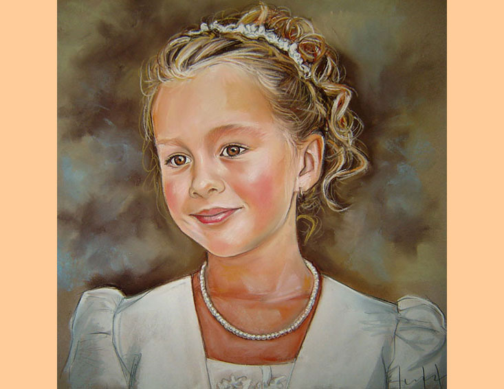 petite fille tenue de cérémonie portrait aux pastels couleur