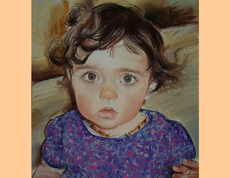 portrait de petite fille aux pastels couleur
