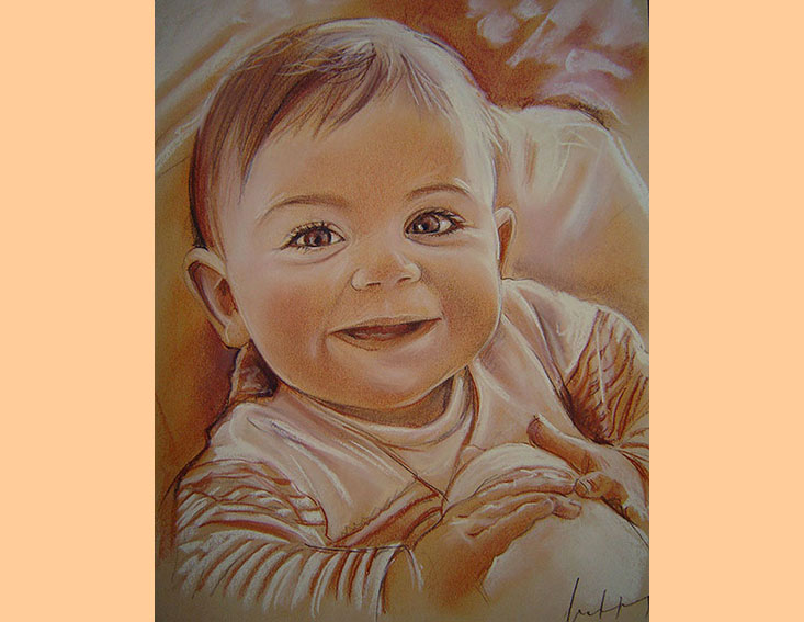 bébé portrait pastel sépia 